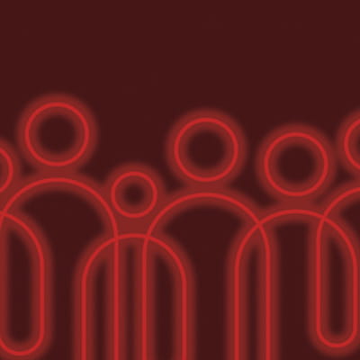 A digital illustration of red overlapping people icons in the style of a neon sign