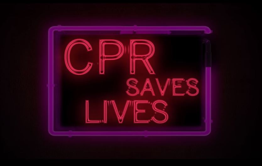CPR Saves Lives neon sign on a black background