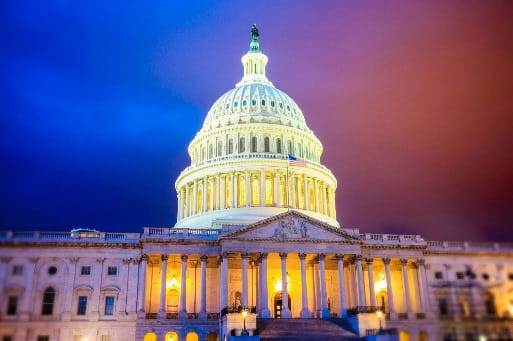 U.S. Capitol building lit up at night