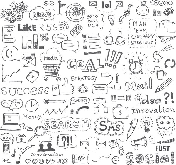 a collage of black and white business-themed doodles a collage of black and white business-themed doodles
