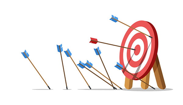 a digital illustration of a red & white target board with some arrows in the ground and one in the bullseye a digital illustration of a red & white target board with some arrows in the ground and one in the bullseye