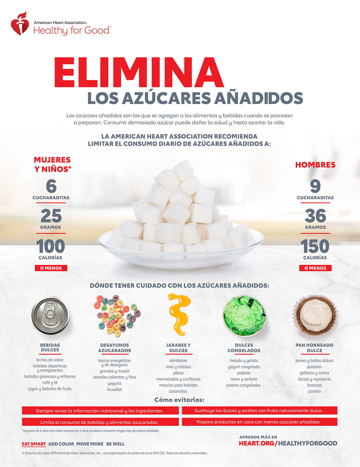Cut out added sugars infographic in Spanish