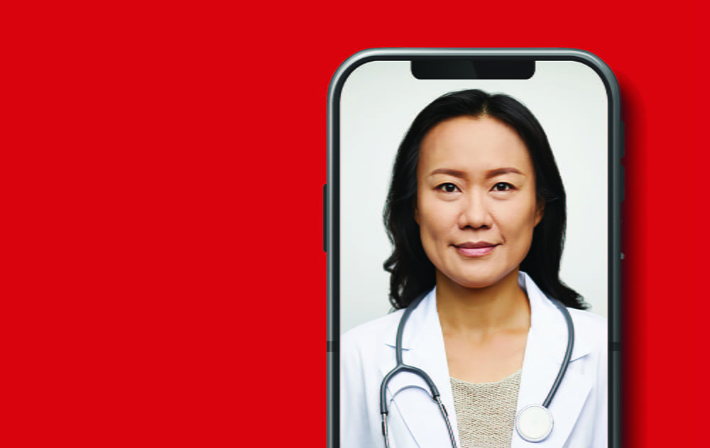 female physician on a smart phone