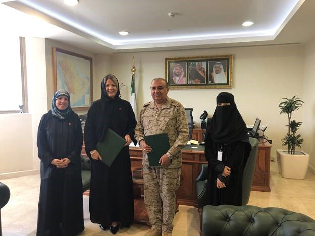 From left: Zehra’ Al-Hilali, AHA MENA Regional Director, Lindsy Hilton, AHA Vice President, MENA and India ECC; Brigadier-General Meshref A. Al-Amri, Assistant Director General of Academic Affairs, MOD; and Ghadi Al-Musallam, International Relations and Scholarships Coordinator, MOD