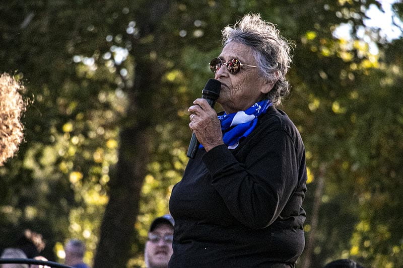 Linda Poolaw speaking at the Delaware Nation's 2019 Bigfoot Storytelling Event in Anadarko, Oklahoma. (Photo courtesy of Wesley Boone)