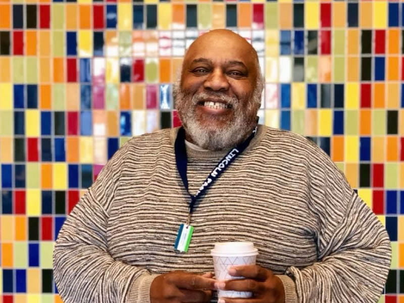 Donald M. Bell in the lobby of Chicago's Town Hall Apartments. (Photo courtesy of Donald M. Bell)