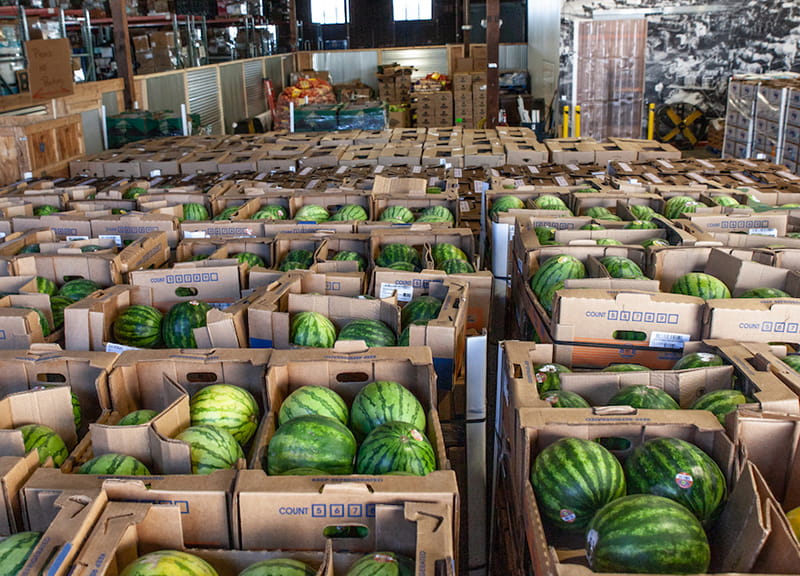 Watermelons and more inside Food Forward’s Produce Pit Stop. (Photo by Jack Sutton)