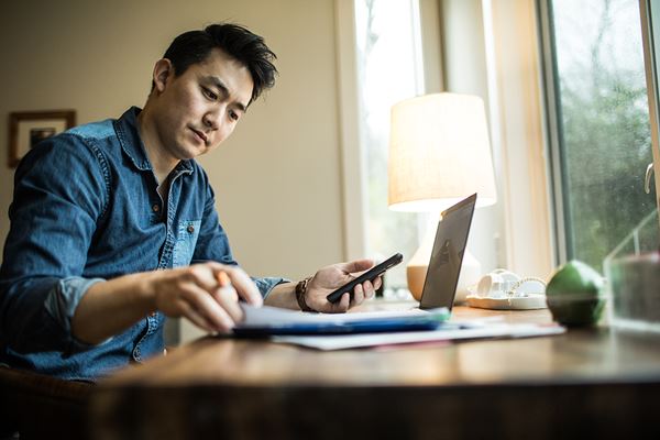 Young man working from home