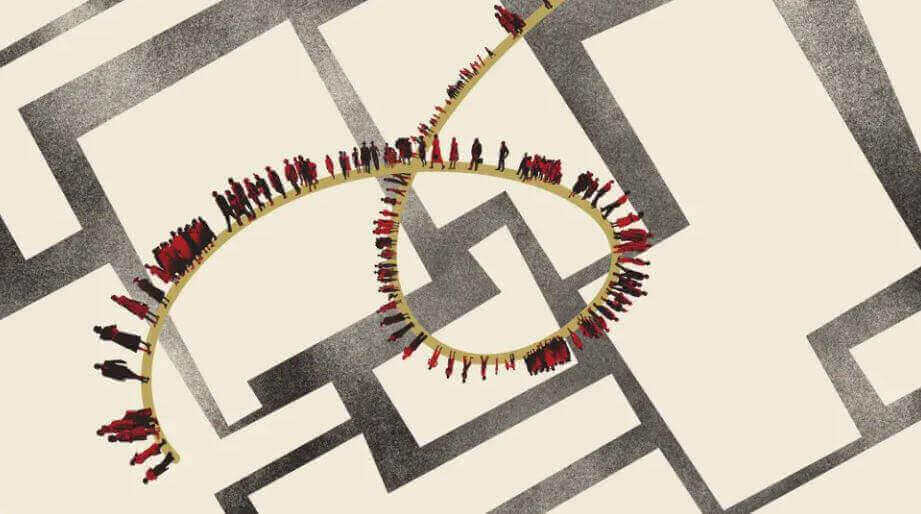 people walking in a circle