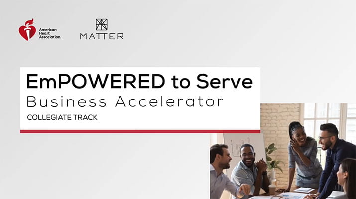 Presentation cover slide titled "EmPOWERED to Serve Business Accelerator Collegiate Track"