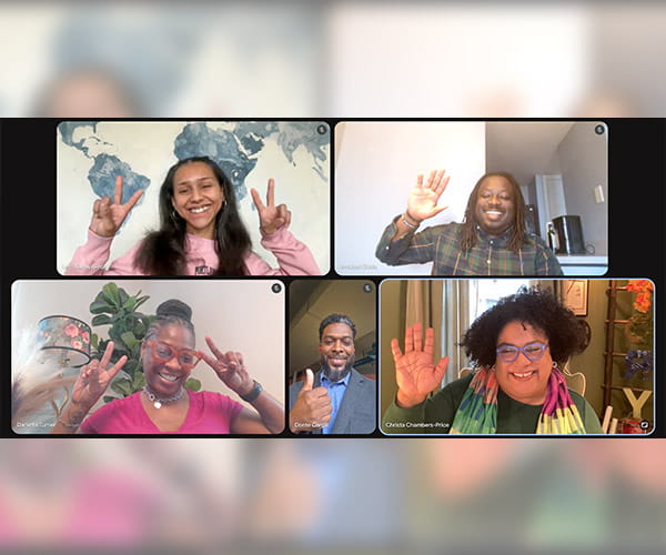 A screen grab of the attendees during a virtual call with the EmPOWERED to Serve Business Accelerator: Akron/Canton finalists.
