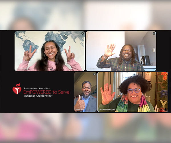 A screen grab of the attendees during a virtual call with the EmPOWERED to Serve Business Accelerator: Akron/Canton finalists.