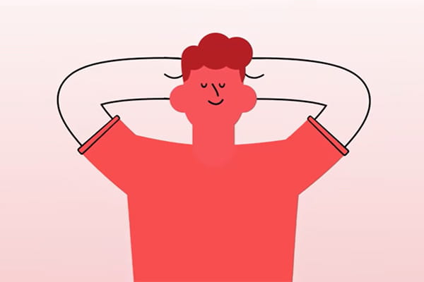 A digital illustration of a generic person in a relaxed pose with their arms stretched and hands behind their head